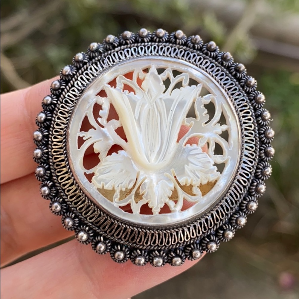COPY - Vintage Rose of Sharon Mother of Pearl Brooch